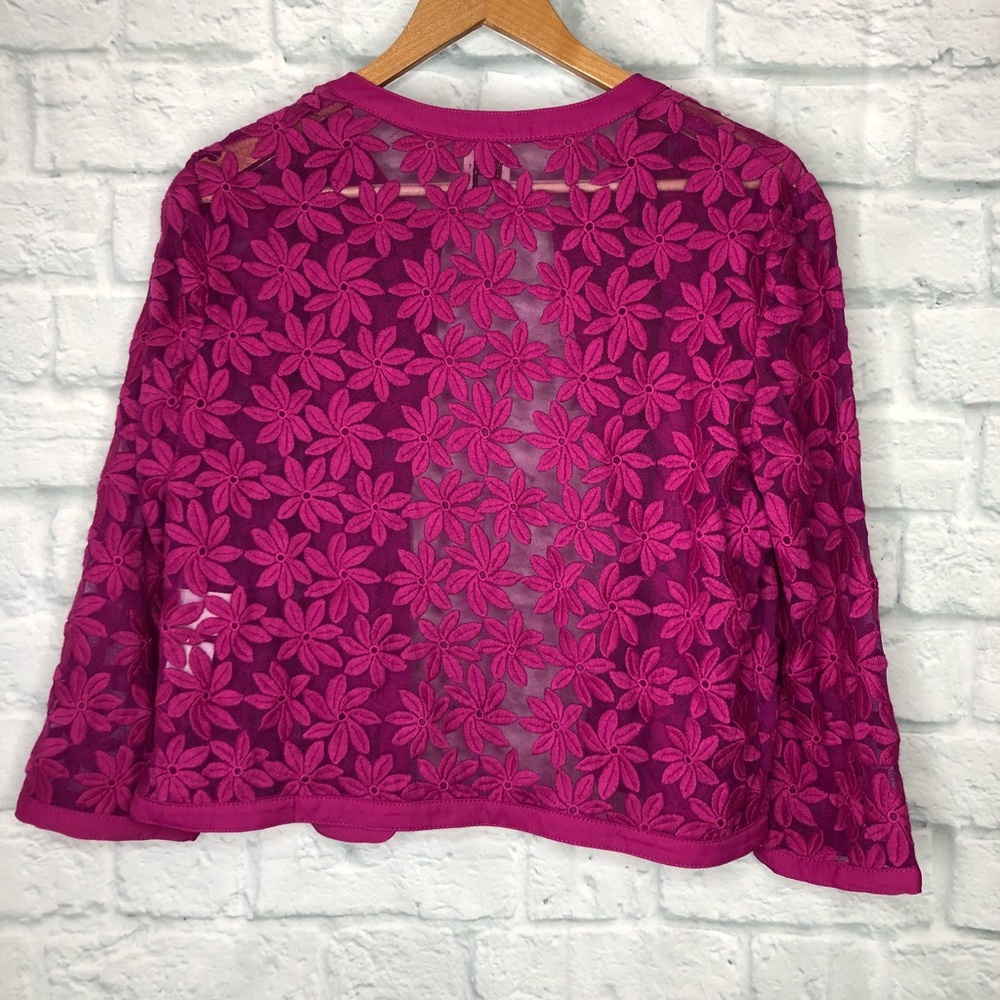 Anne Klein Floral Lace Mesh Cardigan Fuschia - Picture 2 of 7
